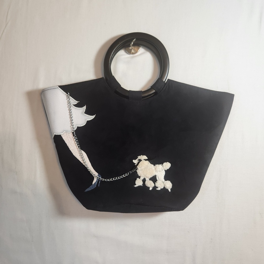 Cocoon Black Poodle Walker Tote Bag Ring Handle Novelty 50s Style Handbag - Picture 1 of 5